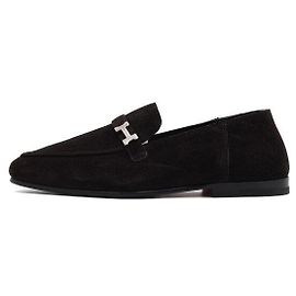 Hermès Mocassini Slip-On Giovanni in camoscio con logo argento Nero