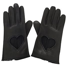 Hermès Luvas de couro preto com coração para mulher Preto