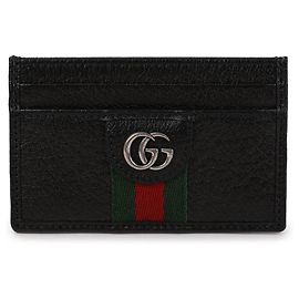 Gucci Monogram Card Case Black Calf Leather Black