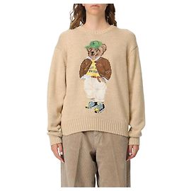 Ralph Lauren Pull à col rond en coton Bear Marron