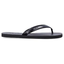 Prada Brushed Leather Flip Flops Black