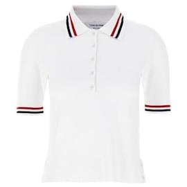 Thom Browne Kurzarm- Polohemd mit Steppnähten Weiß