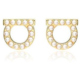 Salvatore Ferragamo Orecchini Gancini Crystal Pearl D'oro