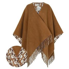 Fendi Camel Multi Deco Wool Cashmere Reversible Poncho Cape AYKT Brown