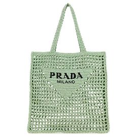 Prada Logo Embroidered Crochet Tote Bag Mint Green Green