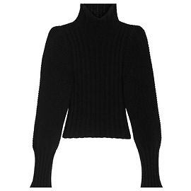 Saint Laurent Wollpullover mit Stehkragen und Rippendetails Silber