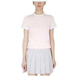 Thom Browne Ringer Kurzarm-T-Shirt mit RWB-Besatz an den Seiten Pink