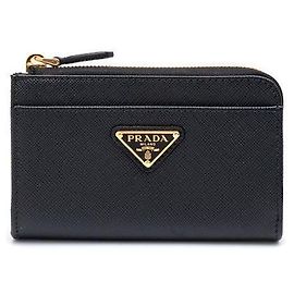 Prada Saffiano Keychain Card Wallet QHH Black