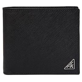 Prada Saffiano Triangular Logo Wallet Black
