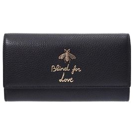 Gucci Women's Leather Long Wallet BEE BLACK Black