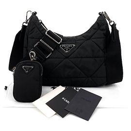 Prada Borsa Hobo Multi Crossbody in Nylon Imbottito Patchwork Nero