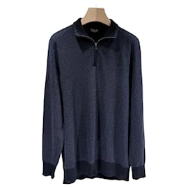 Loro Piana Kaschmir-Strickpullover mit Half-Zip Blau