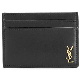 Saint Laurent Gold Logo Card Holder Black Black