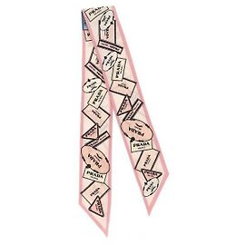 Prada Lenço Skinny em Twill de Seda Estampado Rosa