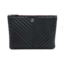 Chanel Caviar Chevron Clutch New Medium Black