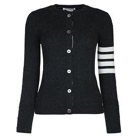 Thom Browne Cardigã de cashmere com riscas e gola redonda Marrom