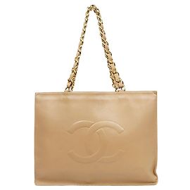 Chanel Bolsa de ombro bege com corrente CC grande Marrom
