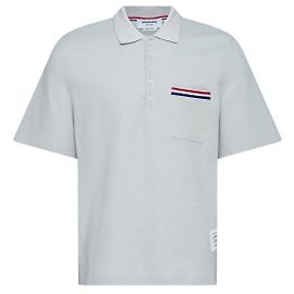 Thom Browne Texturiertes Baumwoll-Leinen-Polo mit RWB-Stickerei Braun