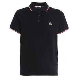Moncler Polo de piqué de algodón con ribetes de color Azul