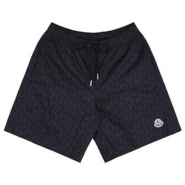 Moncler Men's Monogram Print Shorts Dark Blue Black