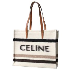 Céline Striped Textile Large Cabas with Jacquard White