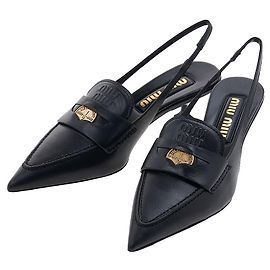 Miu Miu Women's Logo Leather Slingback Pumps XUQ Black
