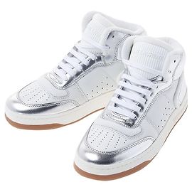 Saint Laurent Women's Grain Leather Mid-Top Sneakers AAAWS Silvery