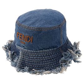 Fendi Chapéu Bucket em denim com logótipo e franjas Azul
