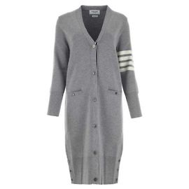Thom Browne Langer V-Ausschnitt Cardigan aus Milano-Stich Wolle Braun