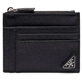 Prada Saffiano Triangle Logo Card Holder Black