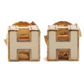 Hermès Boucles d'oreilles cube plaquées or Blanc