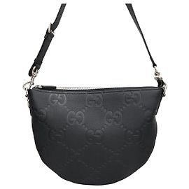 Gucci Small Leather GG Shoulder Bag Black Black