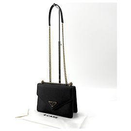 Prada Bolsa de Ombro com Corrente Envelope em Saffiano Preto