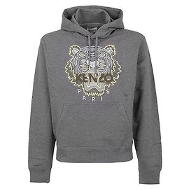Kenzo Sweat à capuche gris avec logo tigre brodé Marron