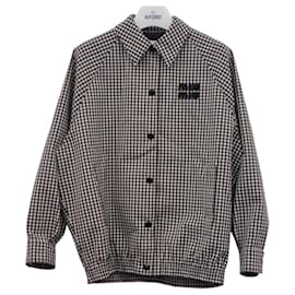 Miu Miu Gingham Check Bomber Jacket Brown