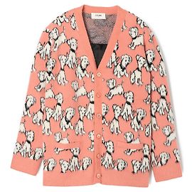 Céline Artist Jacquard gebürsteter Baumwoll-Wollcardigan Rosa Rot