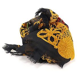 Dior Lenço Quadrado em Lã e Seda com Padrão Floral Preto e Amarelo Preto