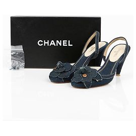 Chanel Camelia Slingback Heels Size Black