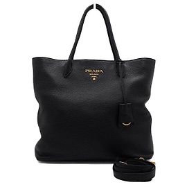 Prada Borsa Tote e Borsa a Tracolla Vitello Daino Gold Logo Nero