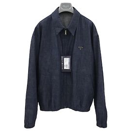 Prada Giacca in denim chambray con zip Nero