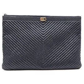 Chanel Caviar Boy Chevron Clutch Large Blue