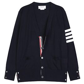 Thom Browne Merino Wool Cardigan Navy Blue
