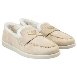 Prada Mocassini in camoscio e shearling da donna Ecru Bianco