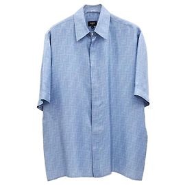 Fendi Hellblaues Seidenhemd mit ff FF-Muster Blau