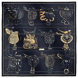 Hermès Pañuelo de sarga de seda Azul