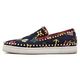 Christian Louboutin Navy Canvas Printed Stud Slip-On Sneaker für Herren Blau