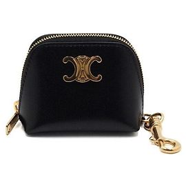Céline Bolsa de Moedas Micro Triomphe com Pingente de Bolsa em Couro Preto Preto