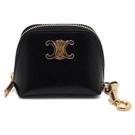 Céline Micro Triomphe Coin Pouch with Bag Charm Black Leather Black