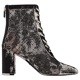 Dior Naughtily-D Heel Ankle Boots Sheer Mesh Black Roses Embroidery, Suede Goat Leather Black
