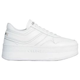 Céline Sapatilhas de sola anabela e salto bloco em pele de vitelo Optic White Branco